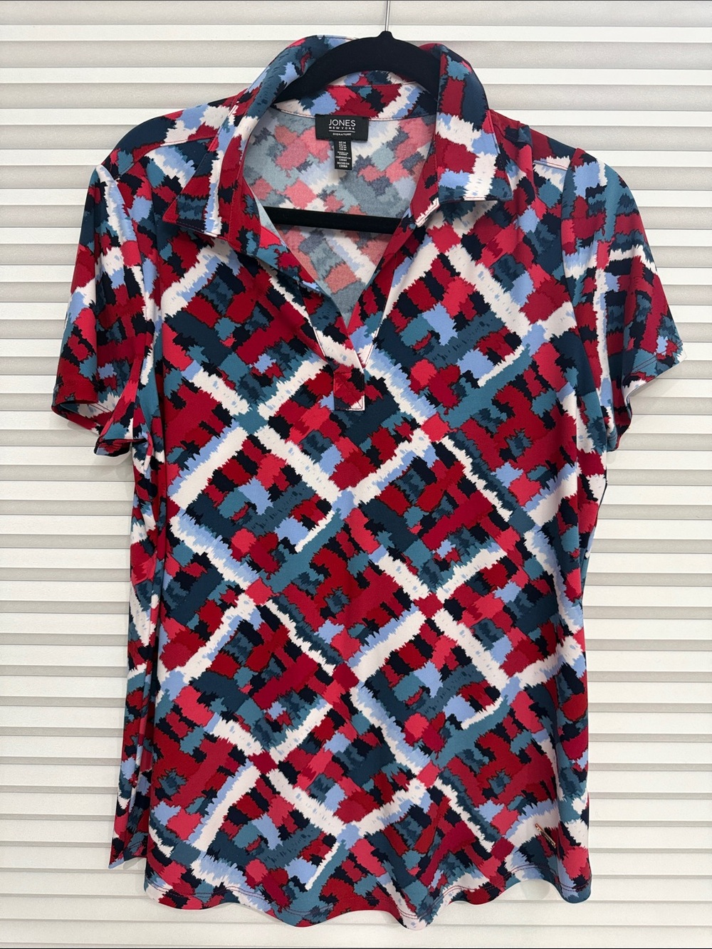 Jones New York Multicolor Abstract Plaid Polo Top - NWOT